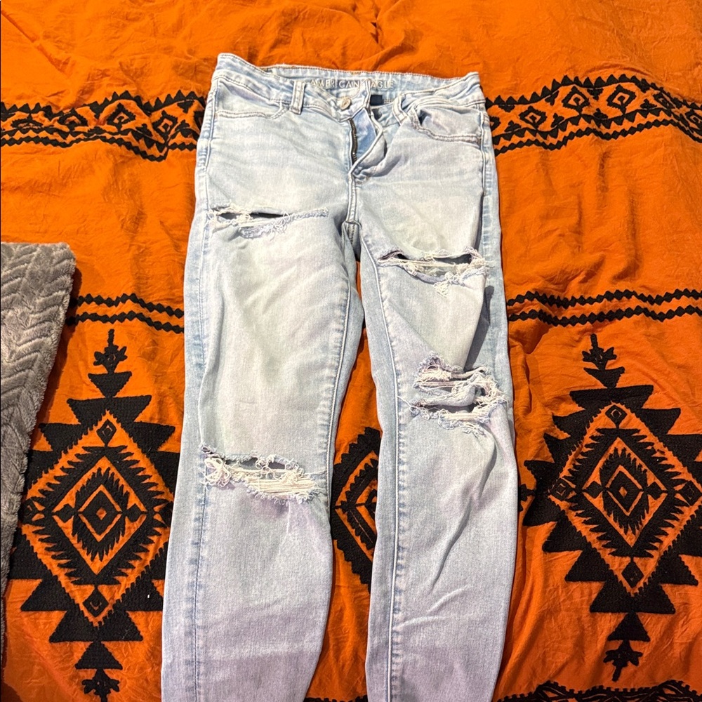 American Eagle Outfitters Light Blue Ripped Skinny Jeans